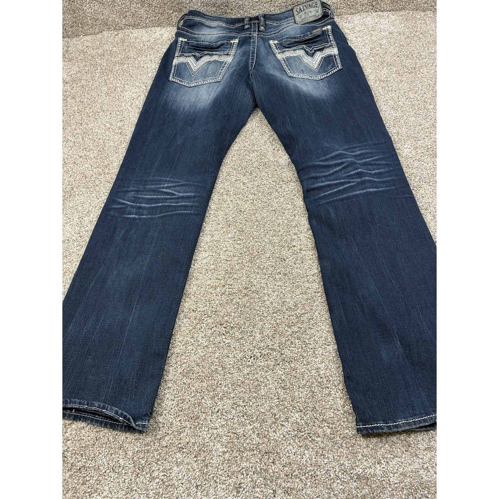 SALVAGE MAYHEM BUCKLE ‎ SLVG Regular Boot Cut Denim Blue Jeans 33L #0415 - Picture 12 of 13
